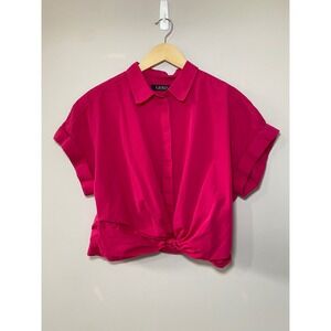 LAUREN Ralph Lauren Pink Short Sleeve Twist Front Collared Shirt Womens Sz 16